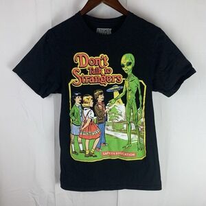 Alien UFO Shirt Mens Small Black Don't Talk To Strangers Abduction Steven Rhodes